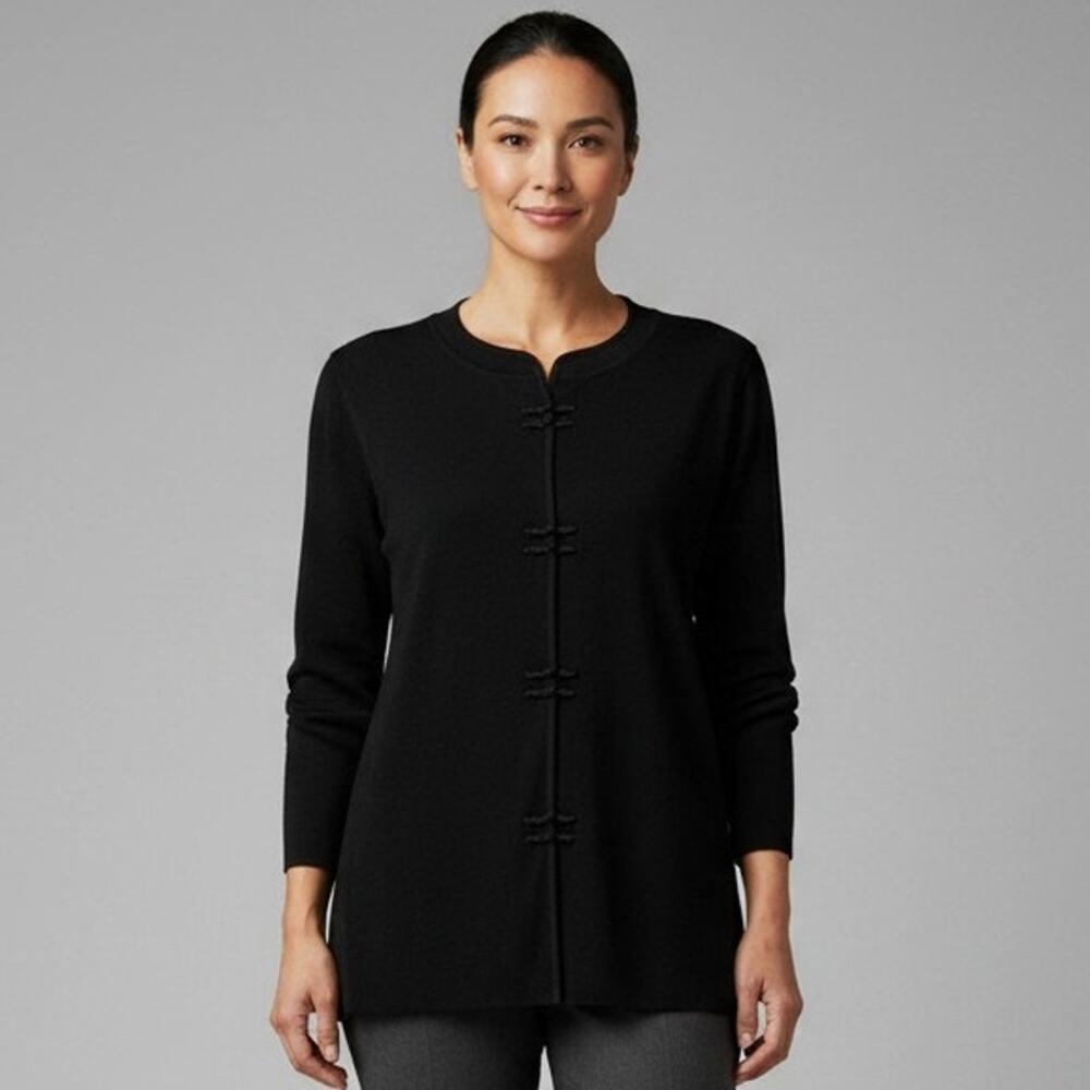 Exclusively Misook Miss Jacksons Black Long Knit Sweater False Toggle Size XL